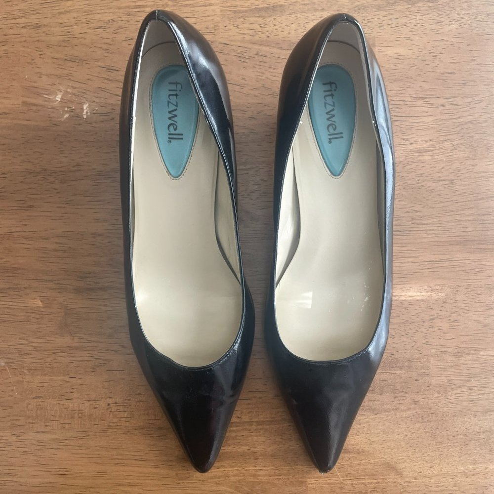 Fitzwell Yara Patent Leather Kitten Heel Pumps, Black, Size 9.5W - Picture 2 of 10